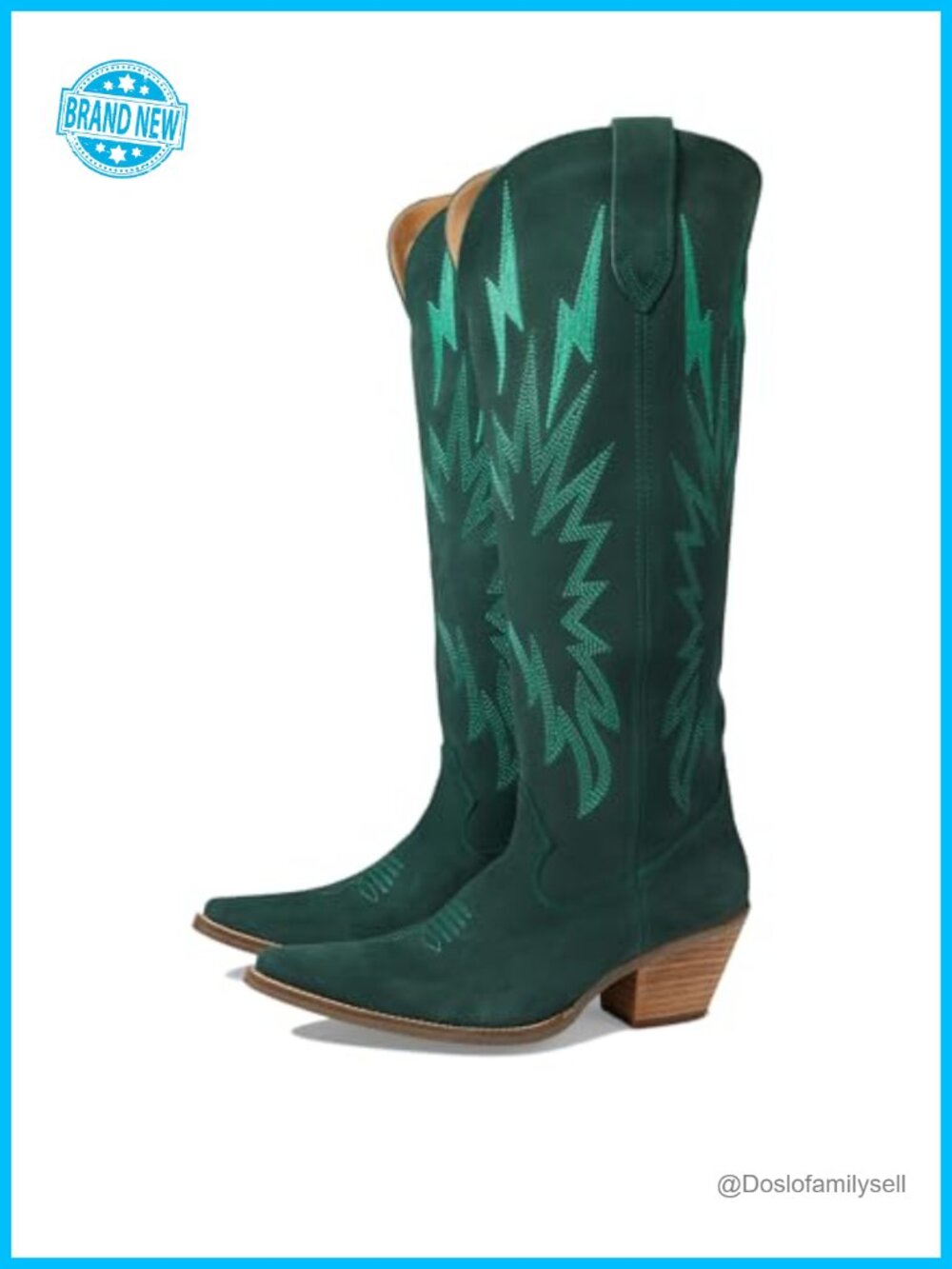 Leather Knee-High Western Boots, Embroidered Pull-On, Stacked Block Heel
